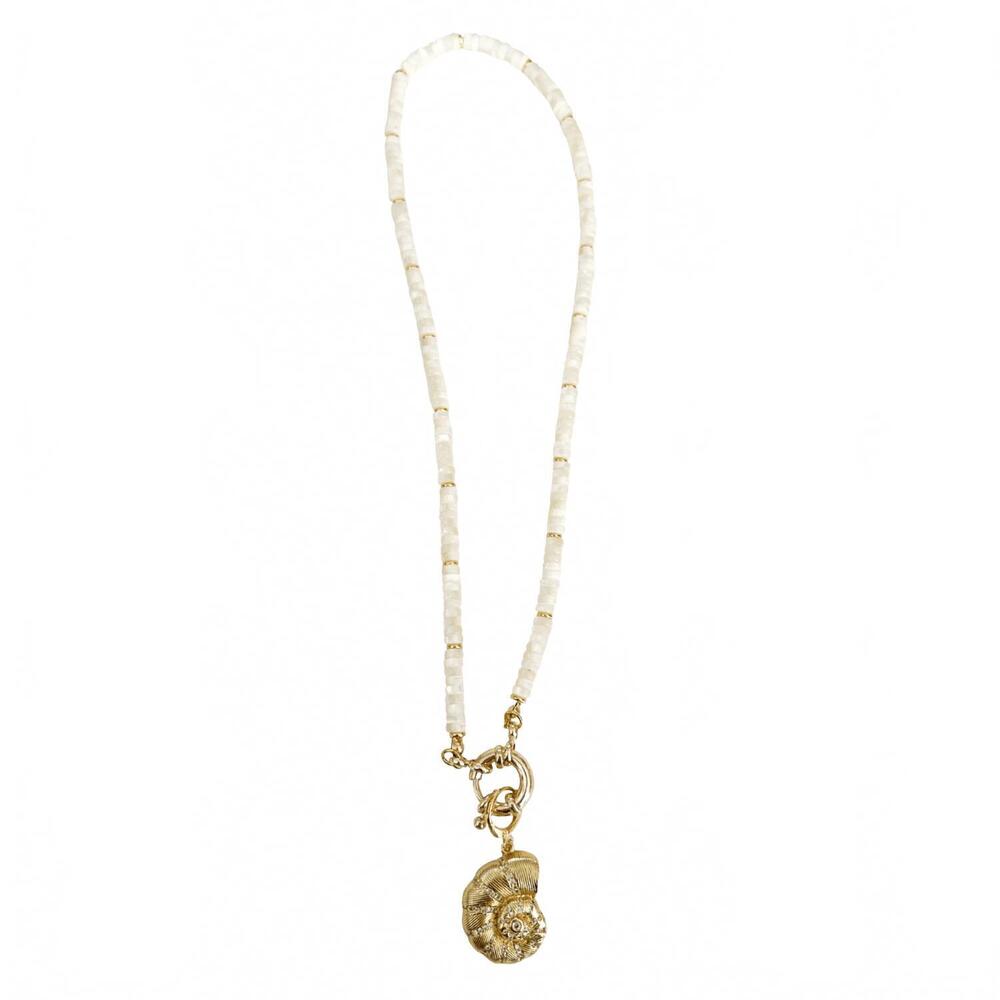NEW GEMELLI biscayne beaded necklace with shell charm in white